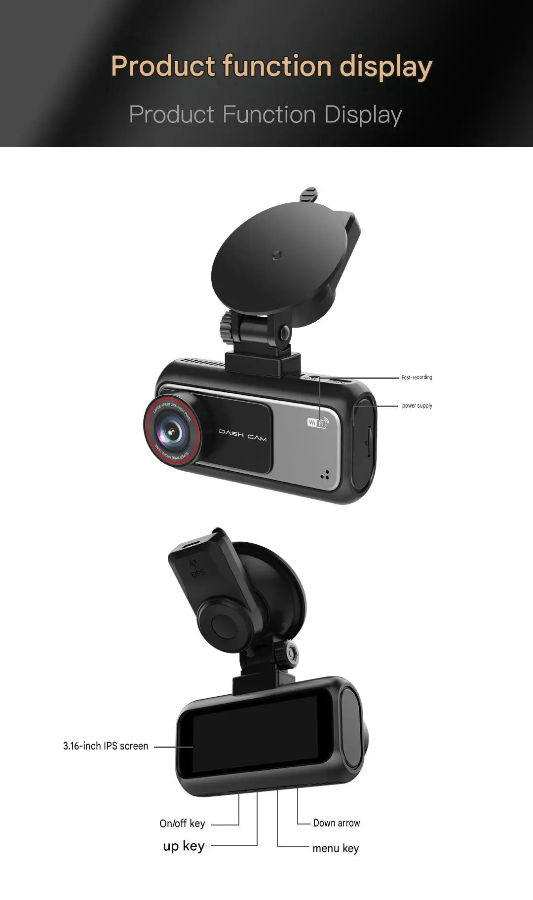 4K1080P Front and Rear Dual Recording Car Das dash cam