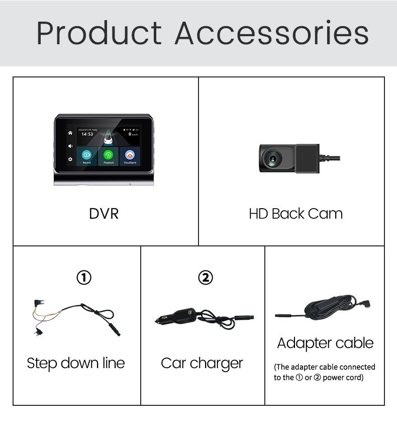 YC05 dash cam accessories and packaging