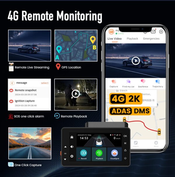 4G remote monitoring dash cam app GPS tracking