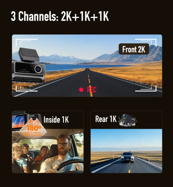 YC02 3-channel recording dash cam demonstration