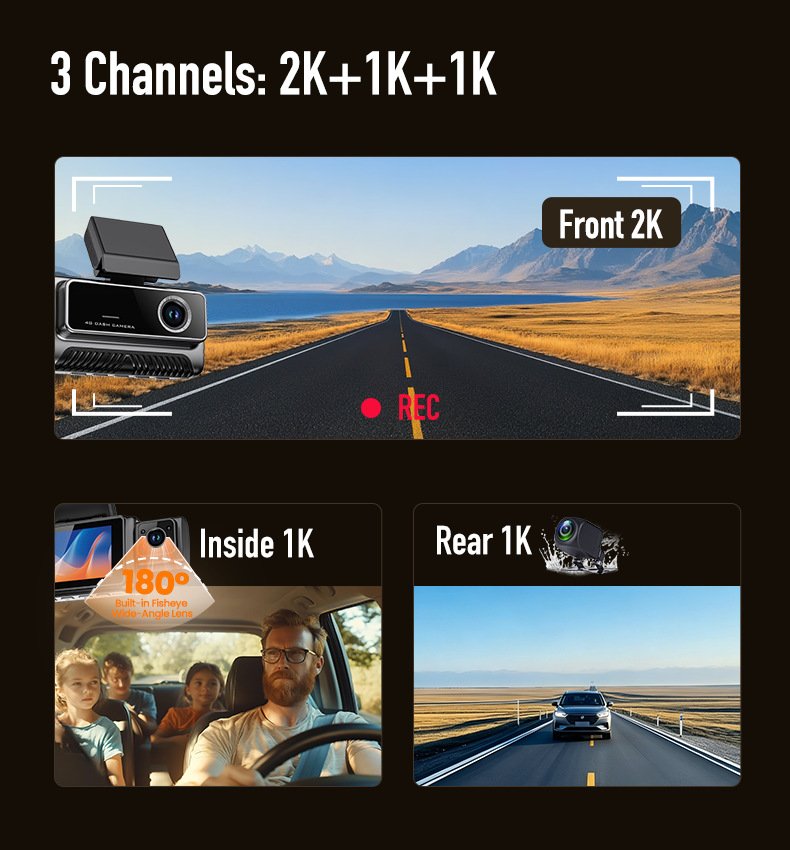 4G dash cam 4G 3-Channel Fleet Dash Cam wi