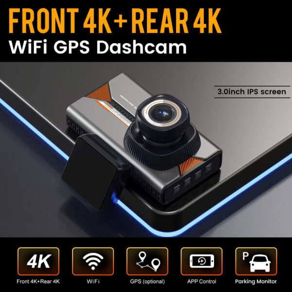 YS16 4K dual channel dash cam front view with mount