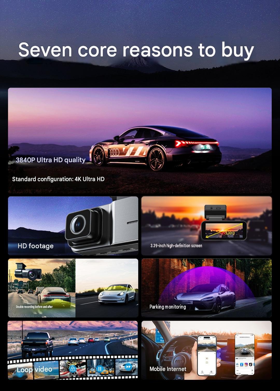 YS15 4K triple channel dash cam front, cabin and rear camera set