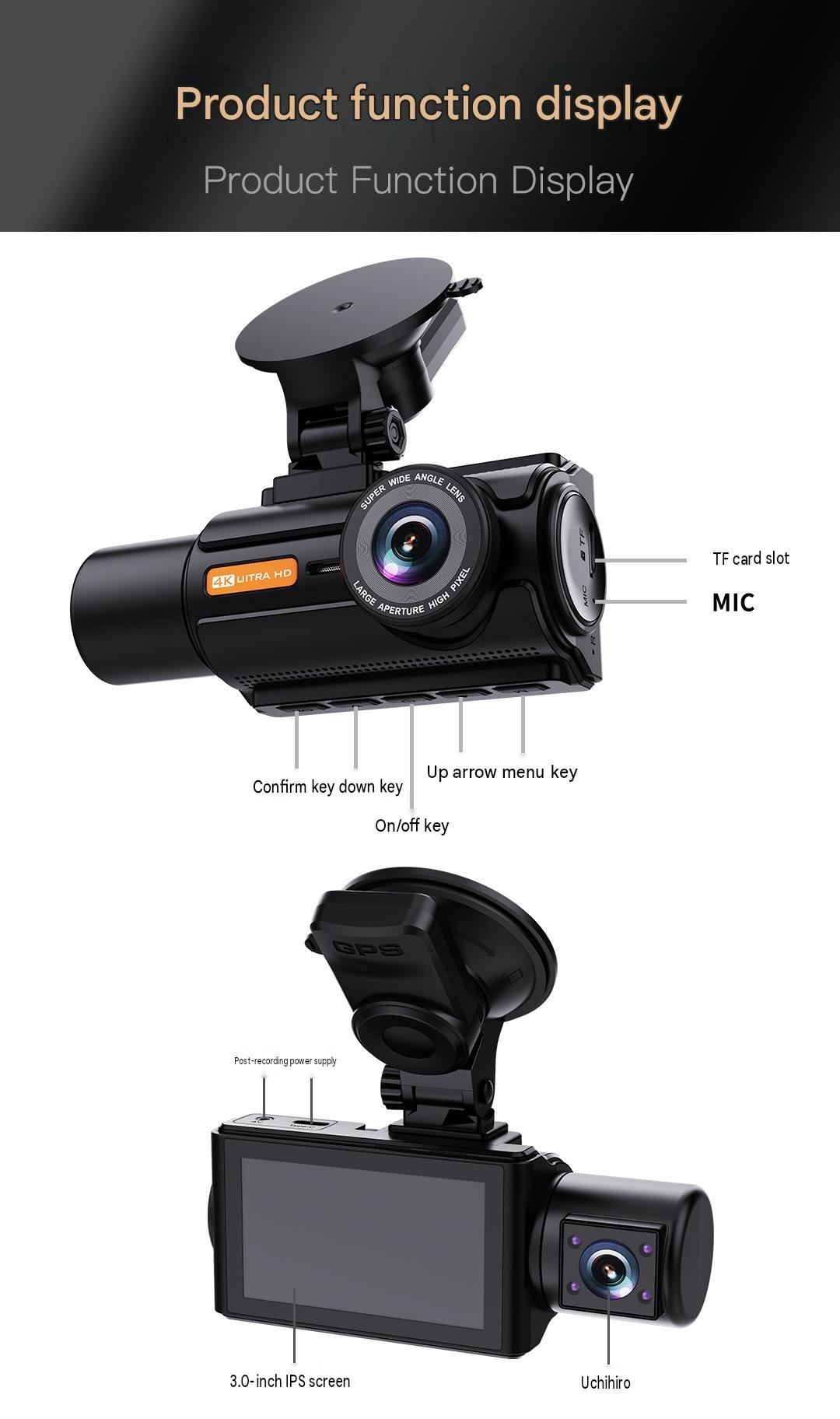 1080P wide-angle rear camera of YS15 4K triple channel dash cam
